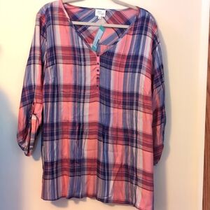 NWT Plus Size Flowy Plaid Shirt